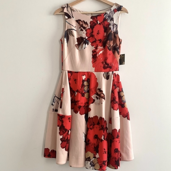 Taylor Peach Rose Floral Fit Flare Skater Dress XS - Picture 1 of 14